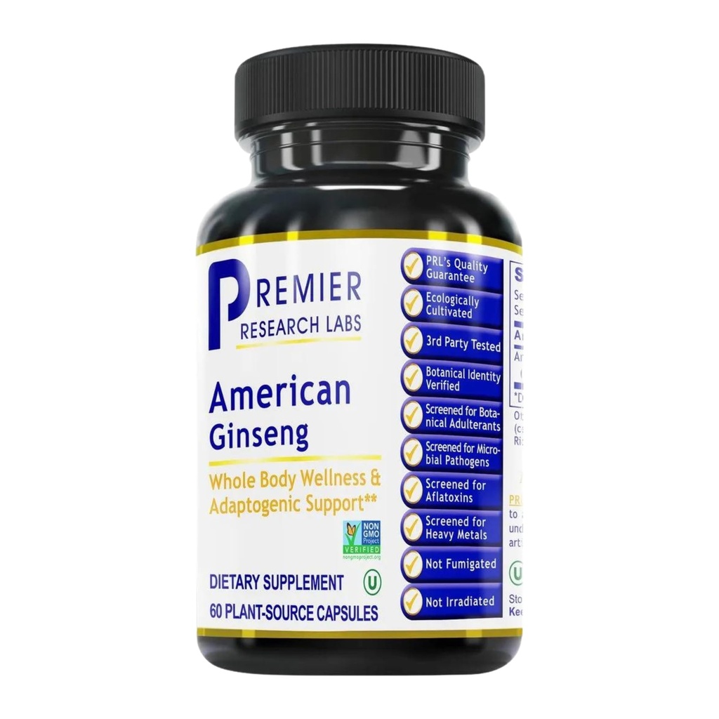 Premier Research Labs American Ginseng Supplement - American Ginseng Capsules, Herbal Ginseng Root Pills, North American Ginseng Herb Extract, Calming Energy Supplement - 60 Plant- Based Capsules