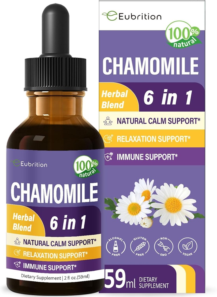 Heřmánek bylinné Extract kapky, přírodní klid Bylinné tinktura dodatek w / Vášeň květina, St John 's Wort, Lavender, Reishi, & Echinacea pro relaxační podporu a imunitní podporu. 2oz