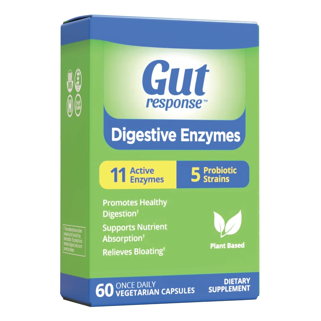 Stravovací Enzymy, Stravovací podpora, Relieves Bloating, 5 Probiotických zákrutů, 11 Aktivních enzymů, 60 Kapsle