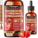6in1 Magnesium L- Threonate Liquid Drops with Ashwagandha, Magnesium Glycinate and 3 More - Brain Support and Immunication - 2 Fl Oz for 30 Days - Jahodová příchuť
