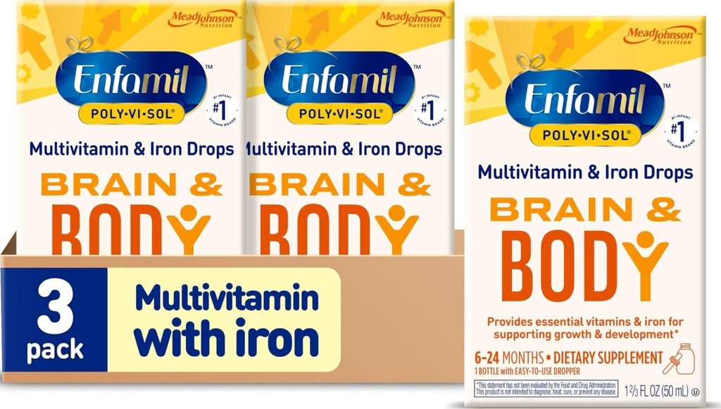 Enfamil Poly-Vi-Sol se železným tekutým multivitaminovým kapátkem, podporuje růst a vývoj *, 50ml Lahvička (balení po 3)