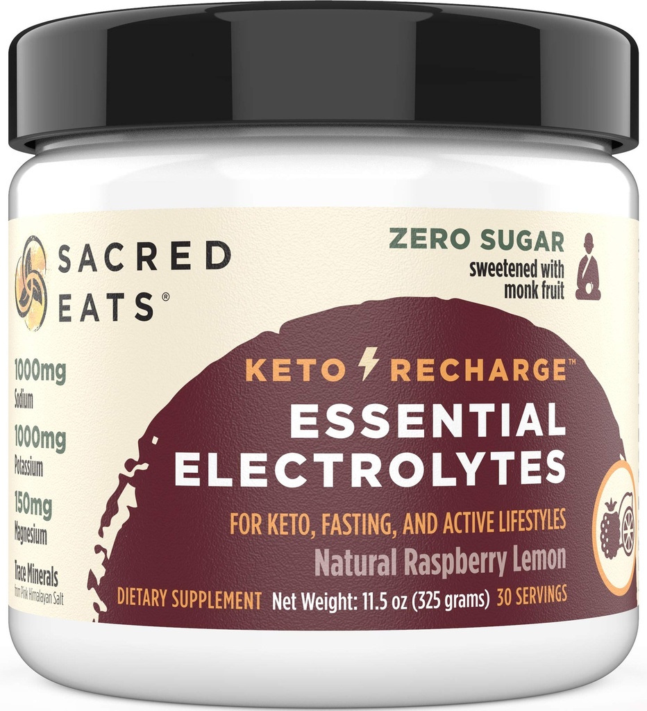 Keto Electrolyte Powder & Hydration dodatek 124; 1000mg draslík & sodík, 150mg hořčík 124; Ne Cukr & Stevia, Sweated s Monk Ovoce Pouze 124; Přírodní Raspberry Lemon (30 Servings)