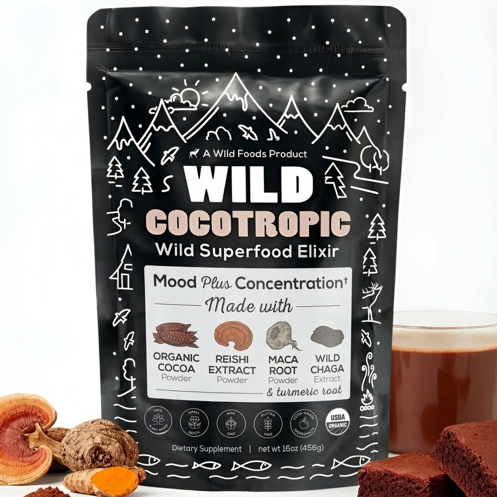 Organická Cocotropní Houba Hot Cocoa - Houba Káva Alternative 124; Cukr zdarma Hot Chocolate Cause 124; Organic Cocoa Powder, Reishi Houby, Chaga, Maca Root, Turmeric Caux 124; Delicious Setrvalá soustředění, Energy & Mood Withers Under Jitters 124; 16oz
