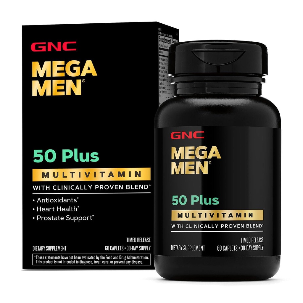GNC Mega Men 50 Plus Multivitaminové kapsle, Klinicky osvědčené, Srdce & Prostate Zdraví, B Vitamíny, Saw Palmetto, Paměť, Vitamin D- 3, 60 Počet