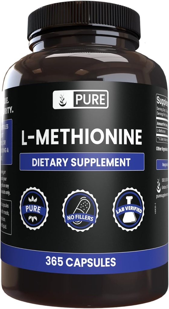 PURE ORIGINAL INGREDIENTS L- Methionin (365 tobolek) No Magnesium or Rice Fillers, Vždy čisté, Laboratorní ověřené