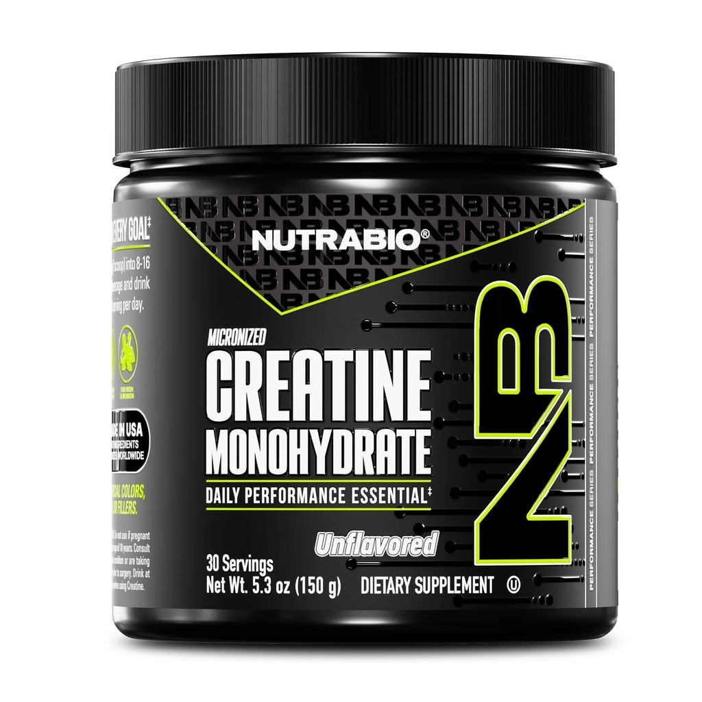 NutraBio čistý mikronizovaný kreatin monohydrát prášek dodatek, bez příchutí, (150 g) - Podporuje hromadnou svalovou energii, zotavení a sílu - HPLC Testovaný Creatine prášek dodatek pro muže a ženy