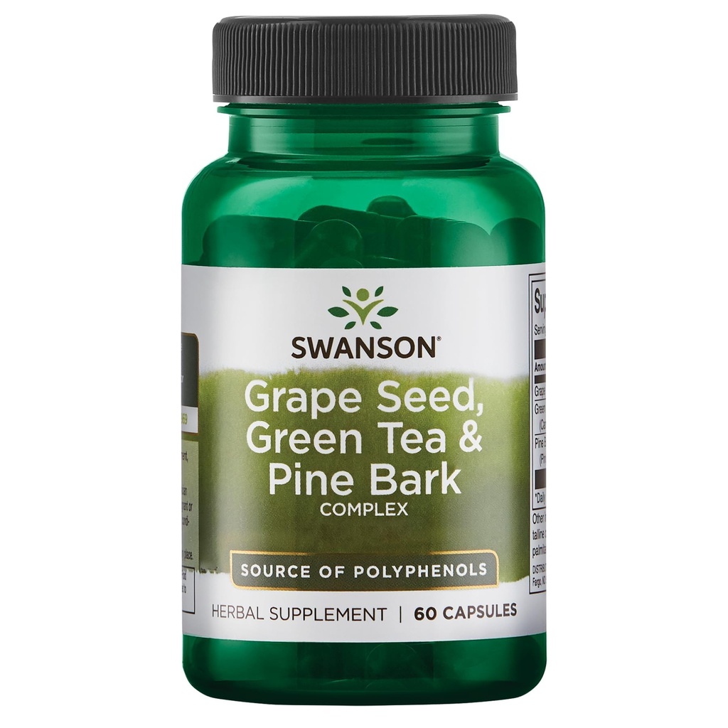 Swanson Grape Seed Green Tea & Pine Bark Complex Health Antioxidant Support Polyfenols OPCS Herbal dodatek 60 Kapsle (Kapsle)