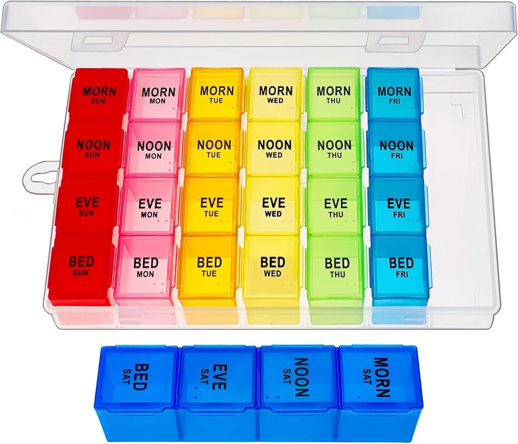 Týdenní porce Organizátor 4 krát denně, Medicine Pořadatel Box, Travel Daily Pill Box Organizátor 7 Daily, Pouzdro Pill, Držák Pill Container pro Hold Vitamíny / Rybí oleje.