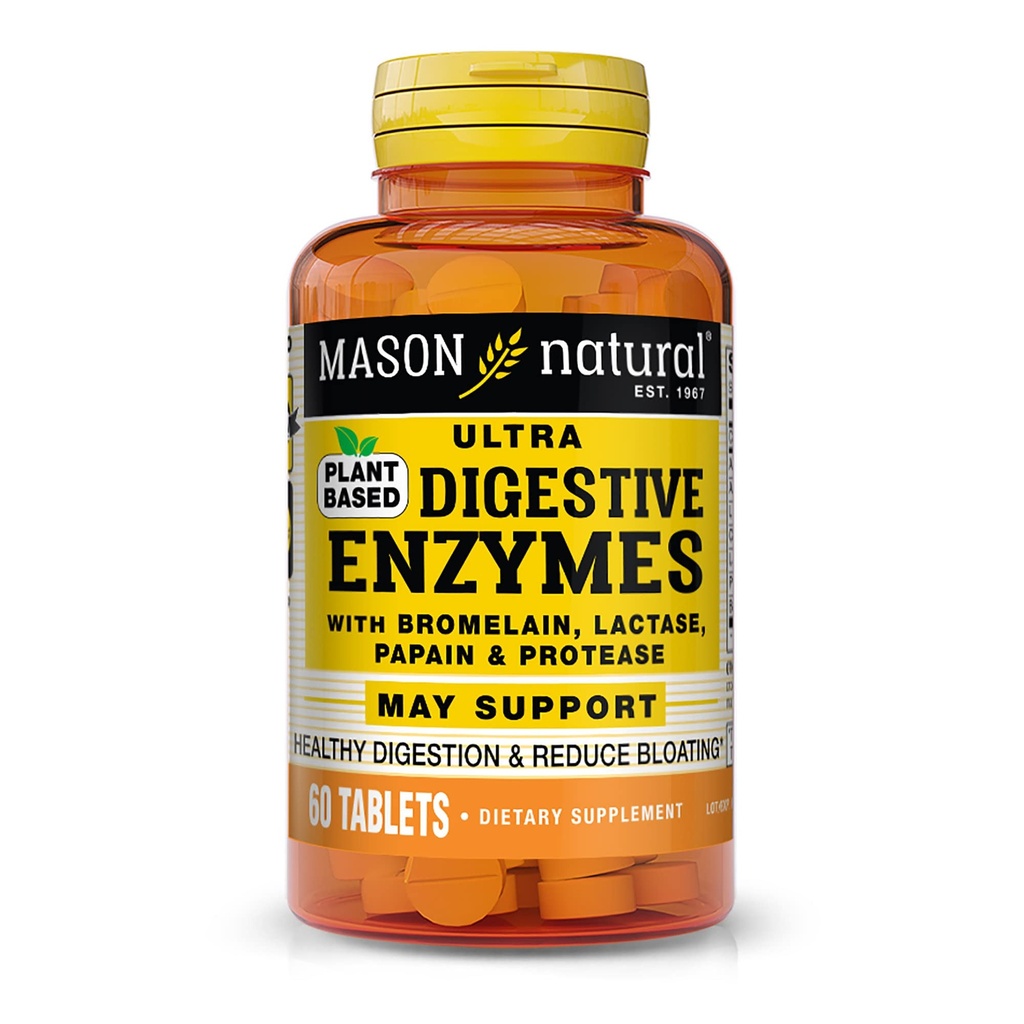 MASON NATURAL Plant Based Ultra Digestive Enzymy s Bromelain, Lactase, Papain & Protie - Podporuje zdravé stravení a může snížit nadýmání, 60 Kapsle