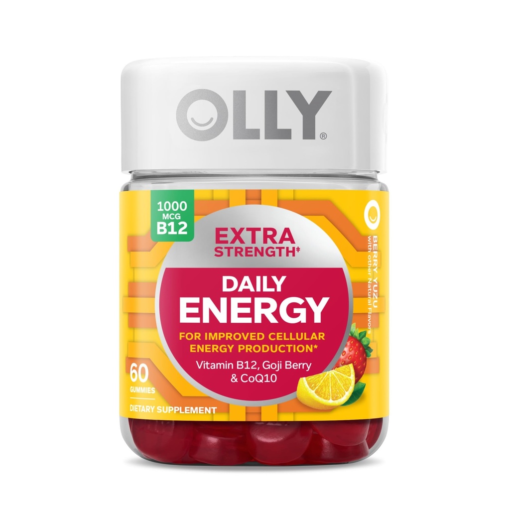 OLLY Ultra síla vlasy, Extra síla Denní energie, Biotin, Keratin, Vitamin B12, CoQ10, Goji Berry Gummy dodatek Bundle - 30 Počet, 60 Počet