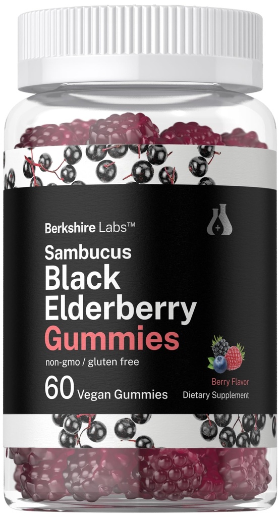 Horbaach Sambucus Black Elderberry Gummies current 124; 60 Count current 124; s zinem a vitaminem C current 124; Vegan, Non- GMO, gluten Free Extract pro dospělé 124; Berry Flavor current 124; podle Berkshire Labs
