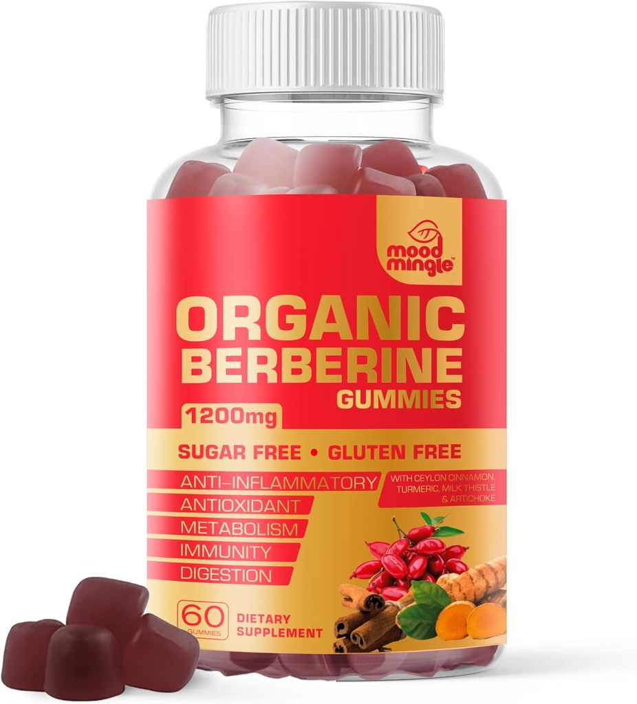 Berberine dodatek žvýkačky (1200mg) s Ceylon Skořice, Kurkuma, Mléko Thistle & Artyčok - bez cukru, gluten zdarma, GMP kvalita