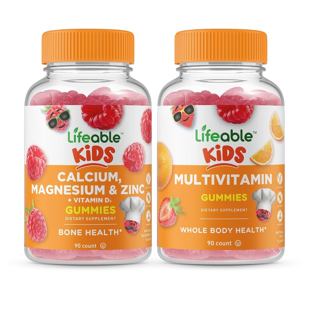 Živé vápník Magnesium & zink děti + Multivitamin děti, Gummies Bundle - Velký Ochutnávka, Vitamin dodatek, gluten zdarma, GMO zdarma, Žvýkací žlab