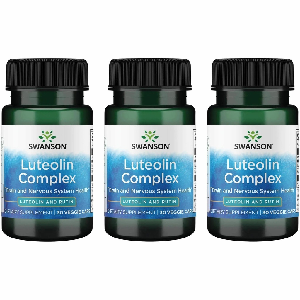 Swanson Luteolin Complex w / Rutin - Mozek Supplement Podpora paměti, nálada a kognitivní zdraví - Přírodní vzorec pomoci udržet nervový systém - (30 Veggie Kapsle) 3 Pack