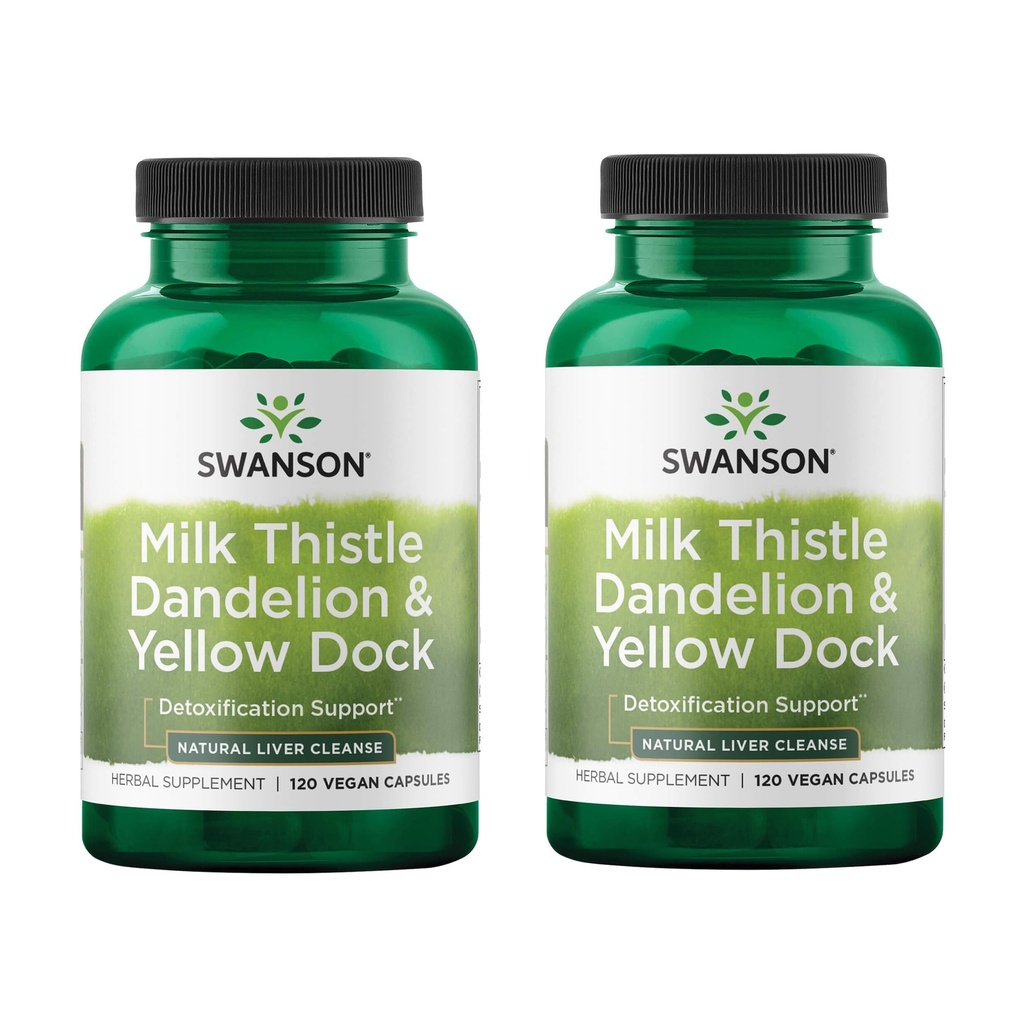Swanson Milk Thistle, Pampeliška a Žlutý dok - Dodatek pro podporu bylin - Přírodní doplněk pomáhá udržet celkové zdraví a pohodu - (120 Kapsle) (2 balení)