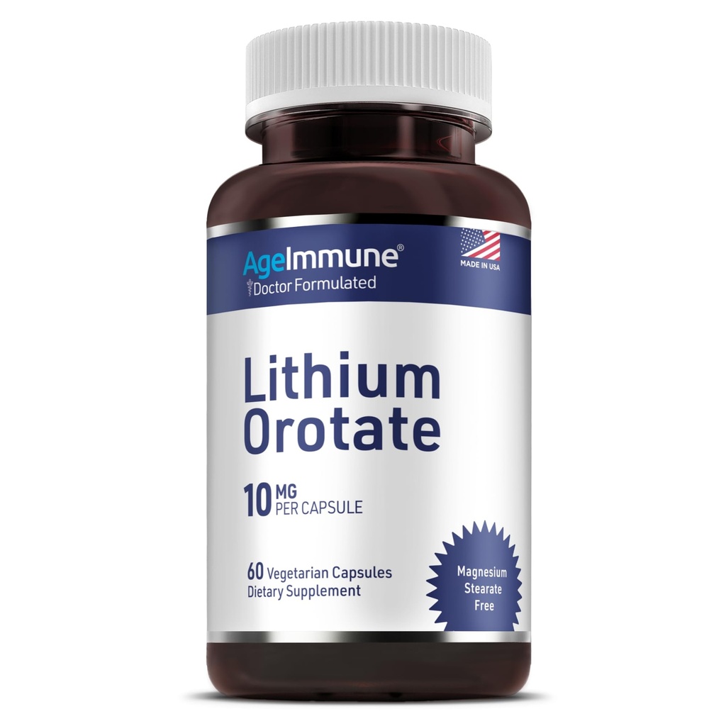 Lithium Orotate Supplement 10mg, 60 Vegetariánských kapslí. Podporuje paměť a emocionální wellness. Hořčík Stearate zdarma doplňky. (1)