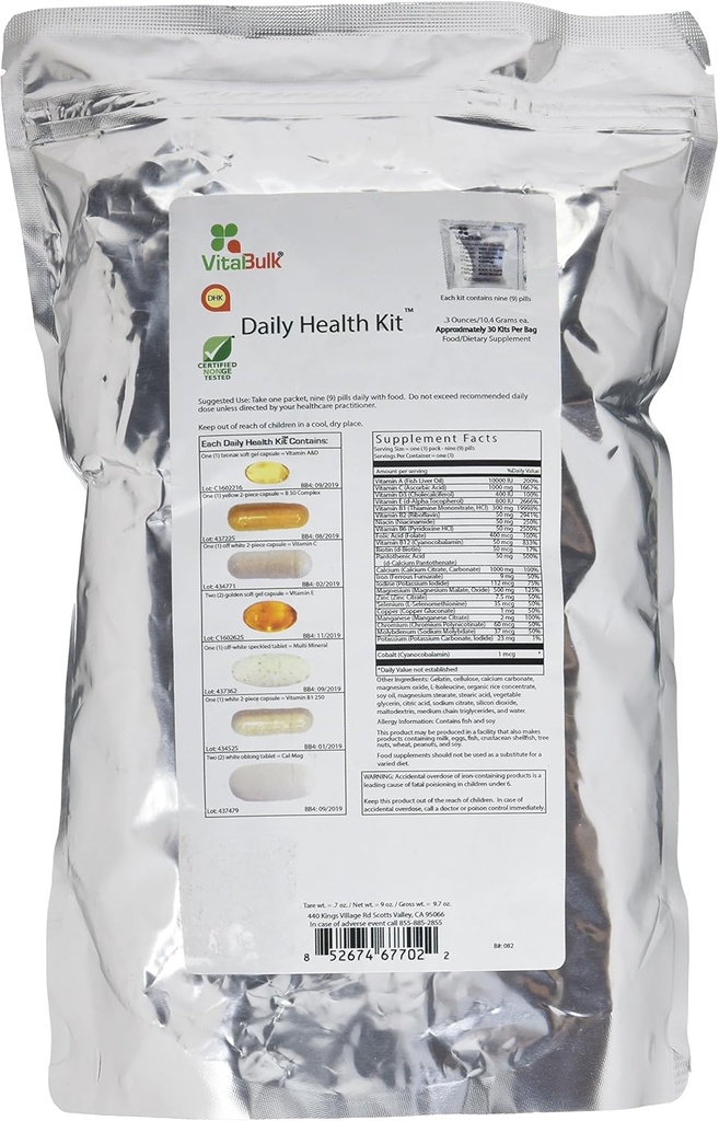 Vital Bulk Daily Health Kit Packet Multivitamins & Mineral 30 Count Box - Multivitamin pro muže a ženy - Obsahuje vitamín C 1000mg D E K B Komplex B12 Železný vápník Magnesium & Draslík Dodatek