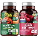 Nutriční N1N Premium a organické Superfood Zelené a řepné kořenové tablety pro Imunitu a antioxidační podporu, Baleno s Alfalfa, Spirulina a Barley Grass, 120 Tablety