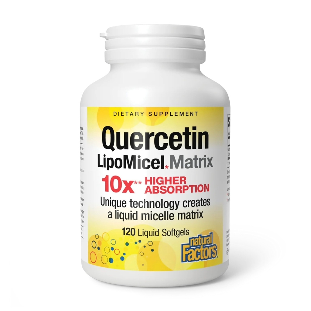 Přírodní faktory Quercetin LipoMicel Matrix - Podporuje imunitní zdraví a kapilární zdraví - Antioxidant Supplement s vysokou absorbovatelnou Quercetin - 120 Softgels (120 Služeb)