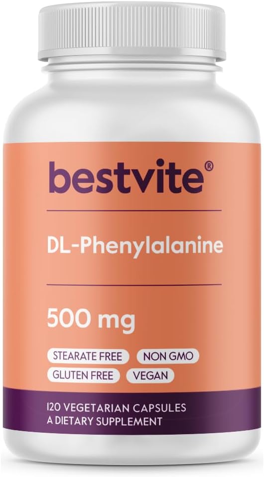 BESTVITE DL- Fenylalanin 500 mg (120 Vegetariánských kapslí) - No Stearates - No Fillers - Vegan - Gluten Free - Non GMO