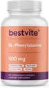 BESTVITE DL- Fenylalanin 500 mg (120 Vegetariánských kapslí) - No Stearates - No Fillers - Vegan - Gluten Free - Non GMO