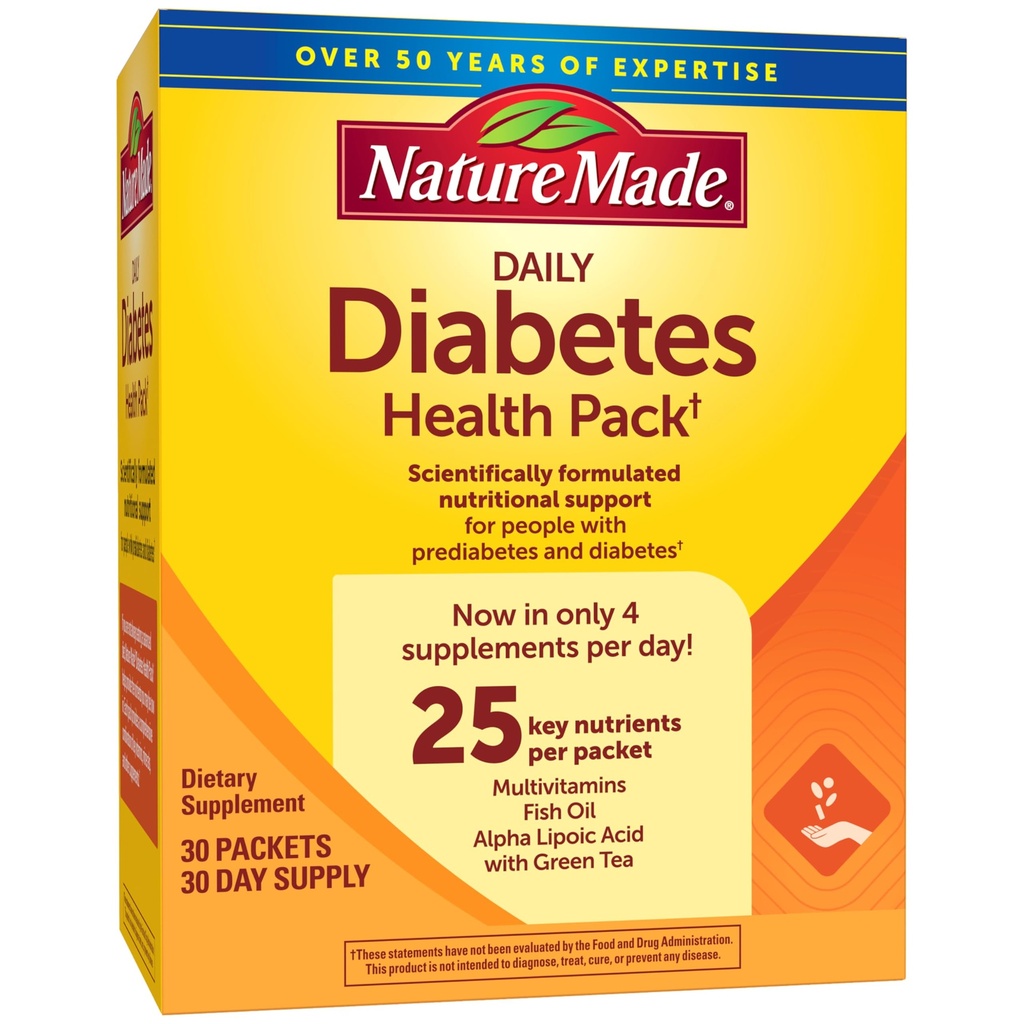 Příroda Made Daily Diabetes Health Pack, Dietní dodatek pro výživovou podporu, 30 Packets, 30 Day Supply
