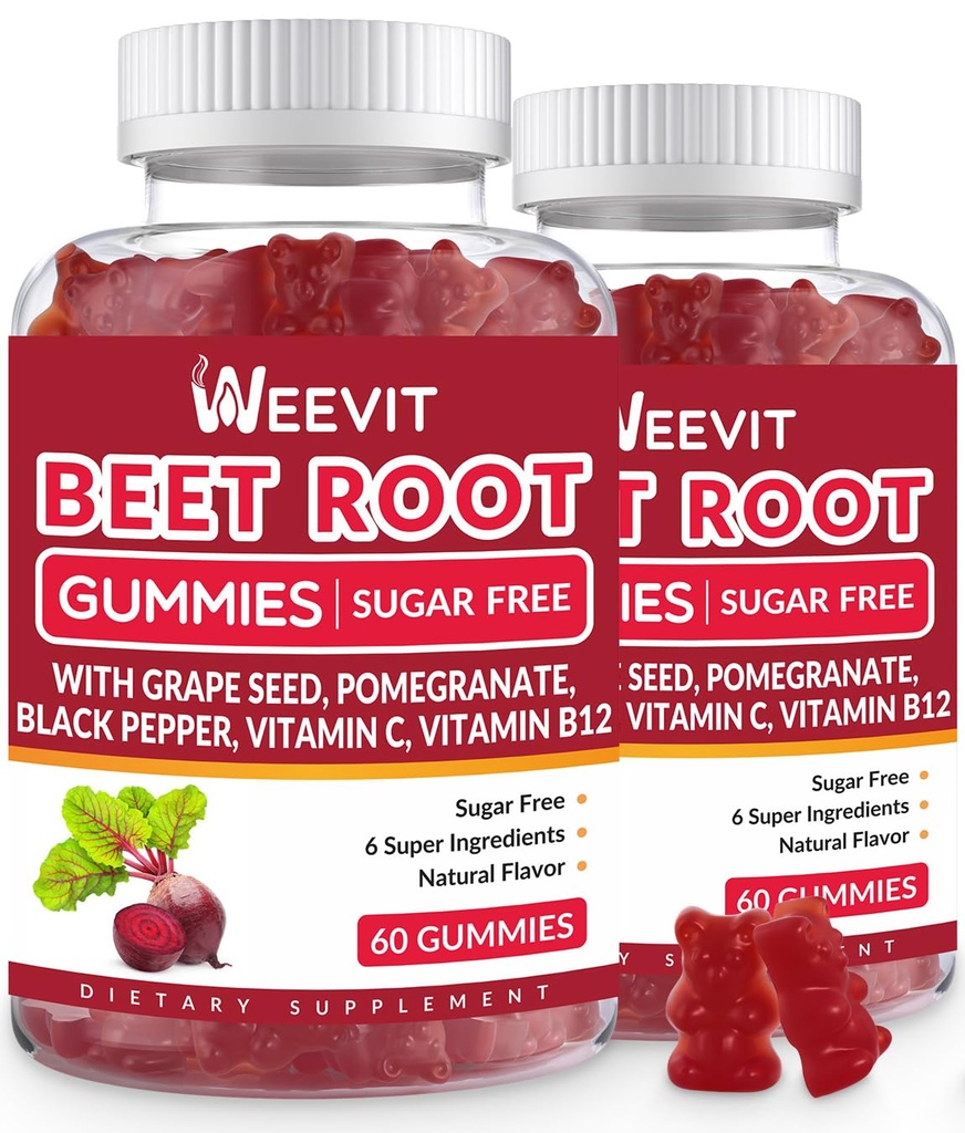 Řepné kořenové gumy, oxidy dusíku dodatek pro muže Ženy 124; Organic Beet Gummy s hroznovým semenem, Granátová jablka, Black Pepper, Vitamin C, B12