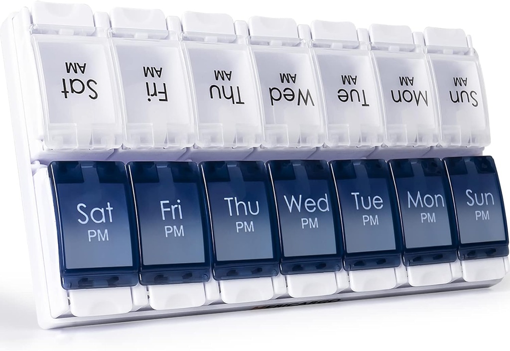 MERICARGO Am Pm Pill Organizátor 7 Den, 2 krát denně Velké týdenní Pill Box, Tlačítko denní Pill Pouzdro pro vitamín, rybí olej, doplňky