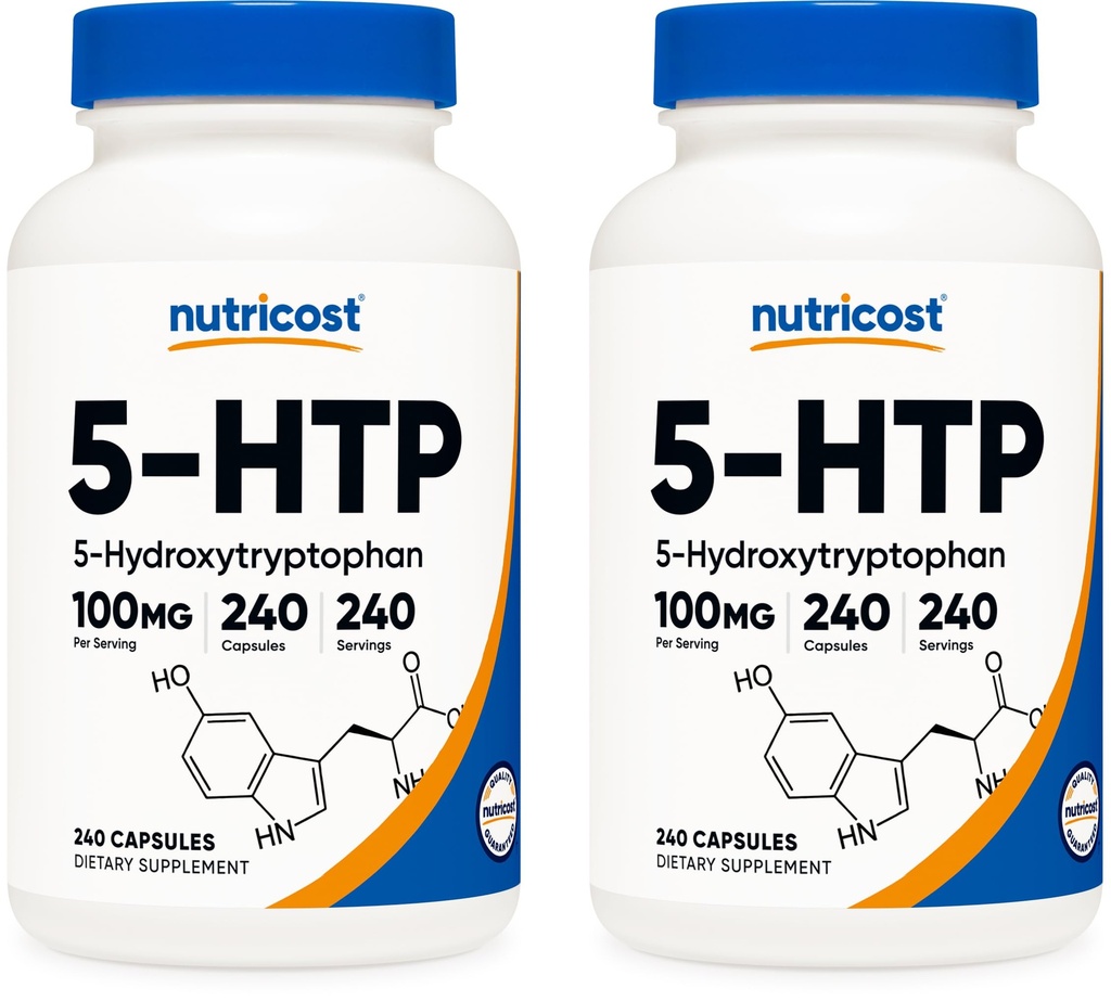 Nutricost 5- HTP 100mg, 240 Vegetariánských kapslí (5- Hydroxytryptofan) - Non- GMO & gluten Free (2 lahve)