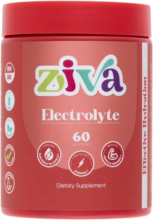 Ziva Electrolyte Gummies - Hydratační a energetická podpora rychlé rehydratace - Elektrolyty pro atletiky, běžce a aktivní životní styl - 60 Počet