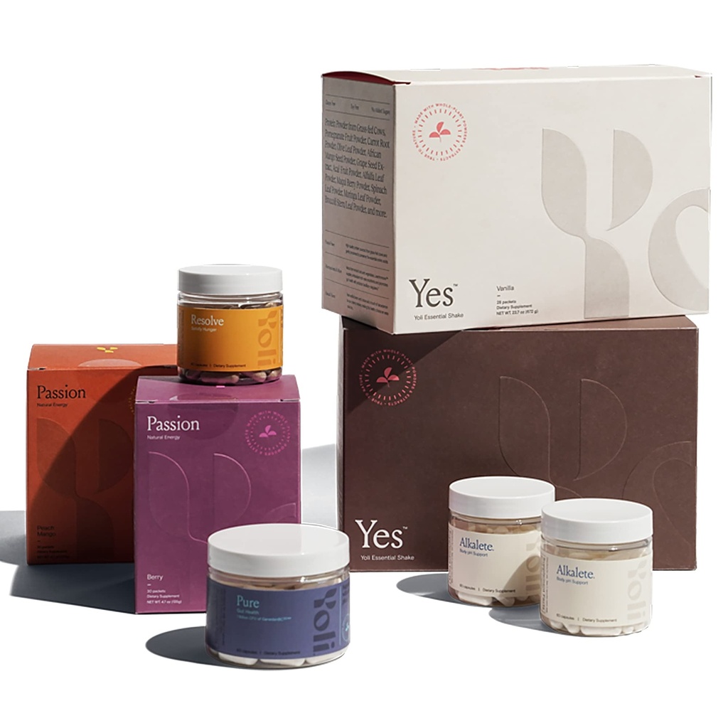 Yoli ® Transformation Kit obsahuje ANO, Vášeň, Alkalet, Pure, Resolve a The Better Body System 28- Day Program T- Kit (Flavors Vars)