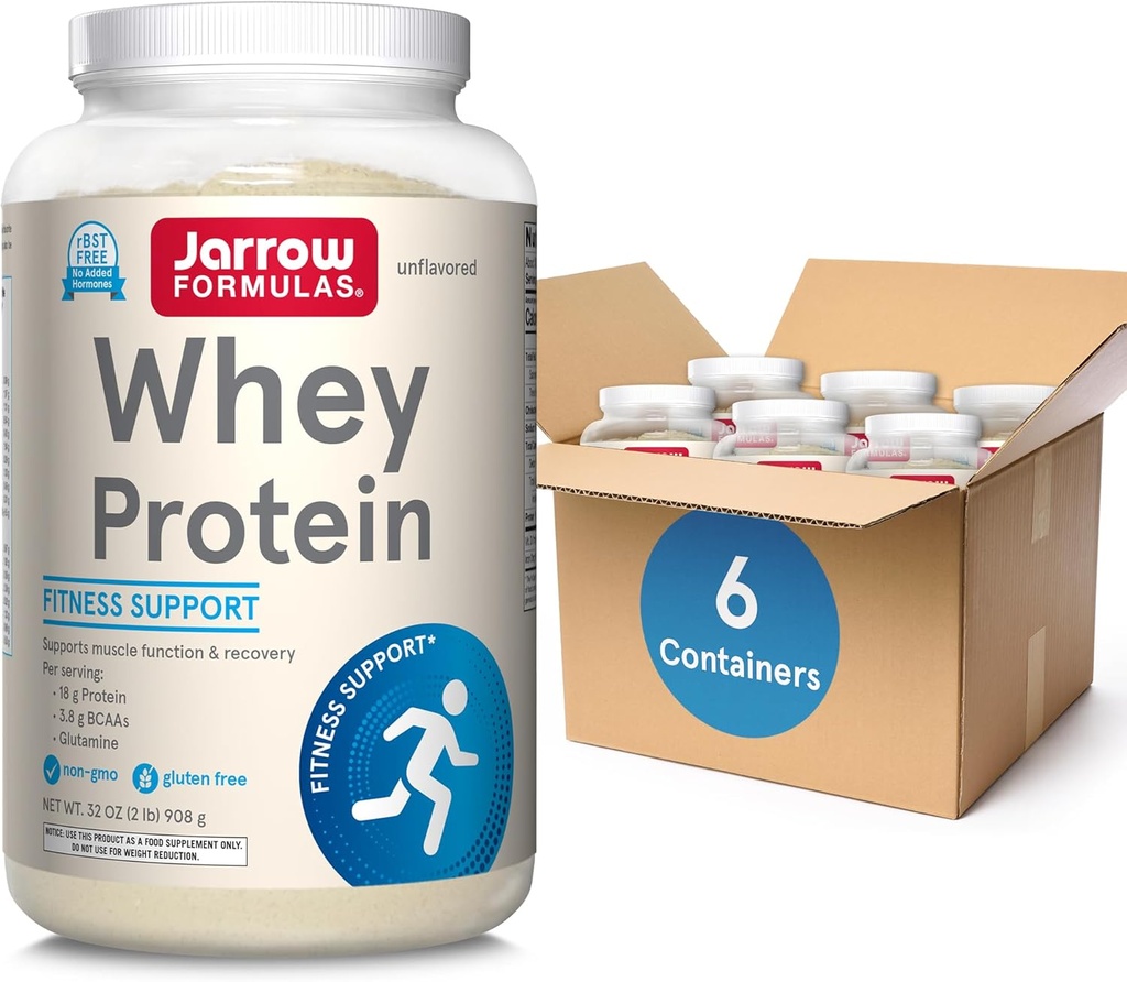 Jarrow Dispersas Syrovátkový protein s 18g proteinu, 3.8g BCAA, a glutamin, dodatek stravy pro svalové funkce a podporu obnovy, 32 oz Neochucený prášek, přibližně 38 denní dodávky, 6 balení