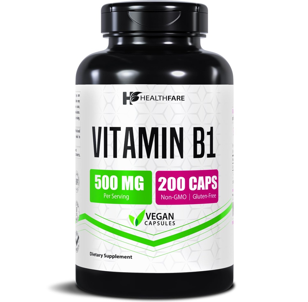 Zdravotní péče Vitamin B1 (Thiamin) 500mg 500mg 500mg 5004; 200 Vegan Kapsle 5004; Extra Strength High Power Supplement 5004; Podporuje energii a nervový systém 5004; Non- GMO, gluten- Free 5004; Vyrobeno v USA