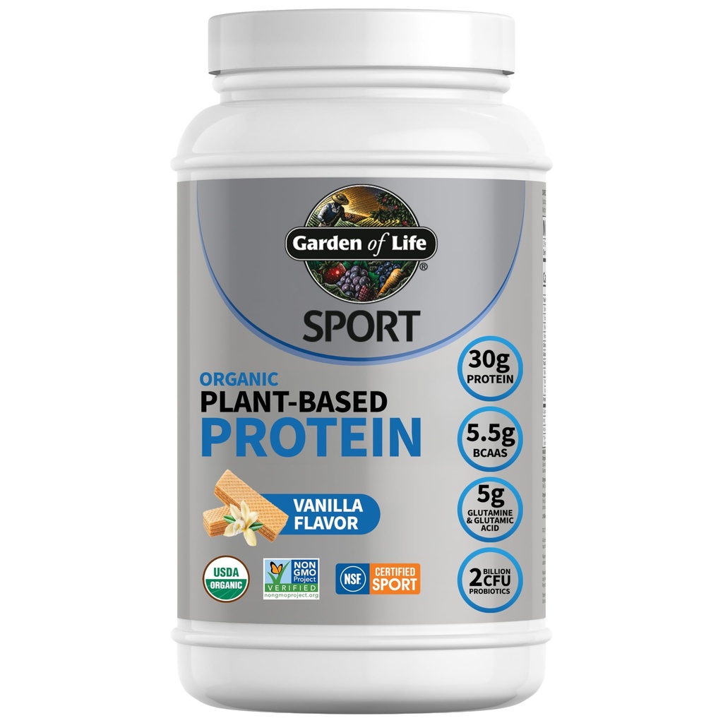 Zahrada života Organic Vegan Protein Powder s probiotika, BCAA, NSF Certified, Gluten Free & Sport, Non GMO, Sport Protein Powder, 19 Servings, Vanilla