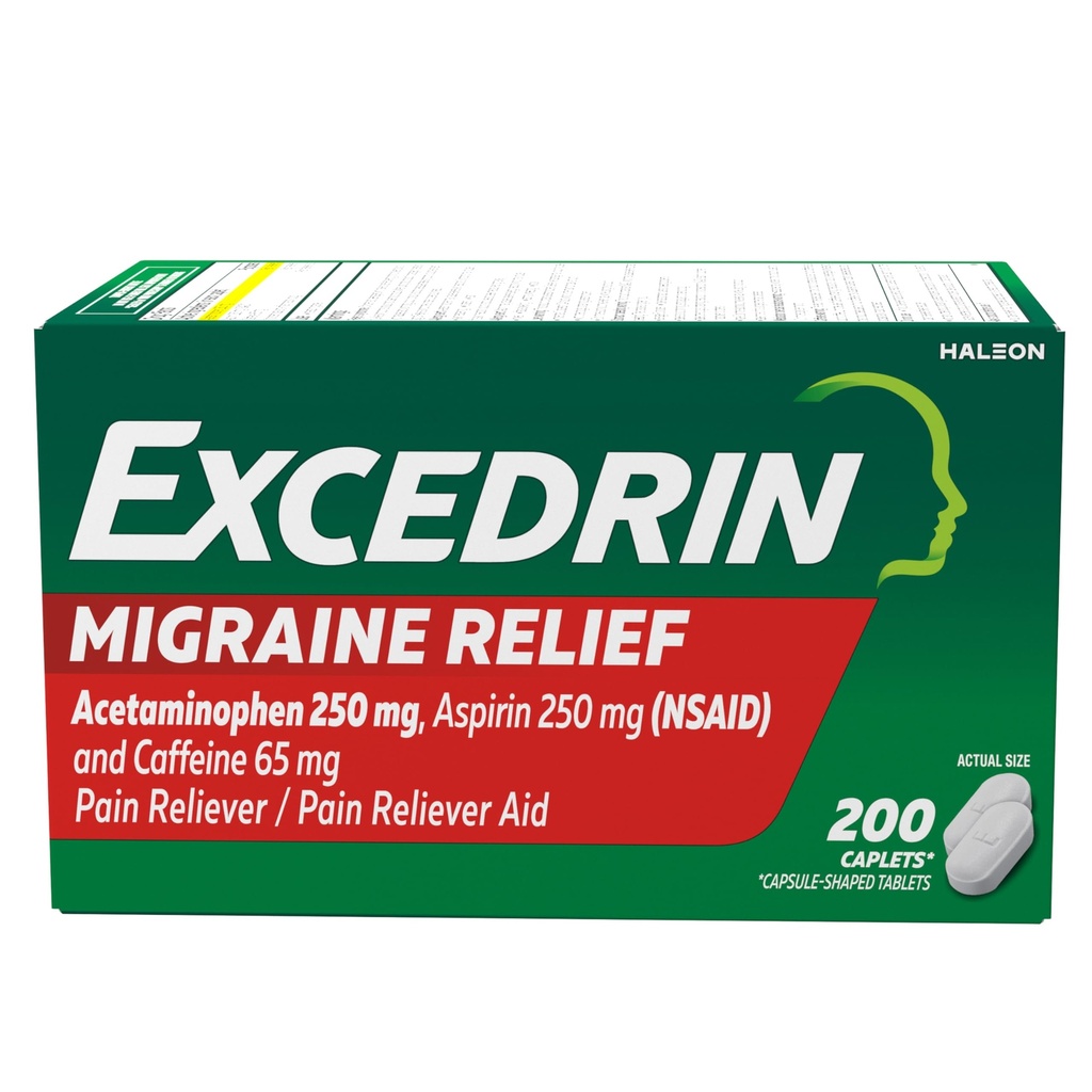 Excedrin Migréna Relief Kaplety pro zmírnění Migrény Příznaky - 200 Počet