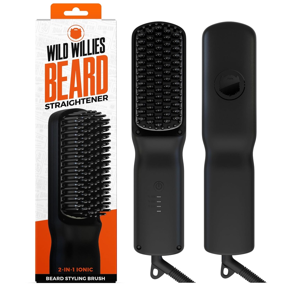 Wild Willies Beard Straightener pro muže - 3 Nastavení teploty, Tourmalin Keramický vyhřívaný Beard Brush & Hot Comb - Přenosný, iontová technologie, Cosse & Curly vlasy, 400F - Grooming Tool