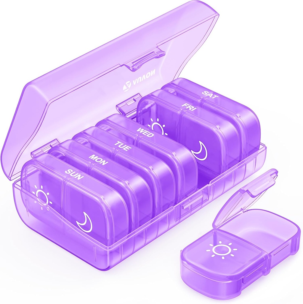 AUVON XL Týdenní Pořadatel pilulek 2 krát denně, AM PM Pouzdro s One- Side Velké otevření pro snadné použití, Pill Box 7 Den Cestování Pořadatel pro léky, Vitamíny, Rybí oleje, doplňky