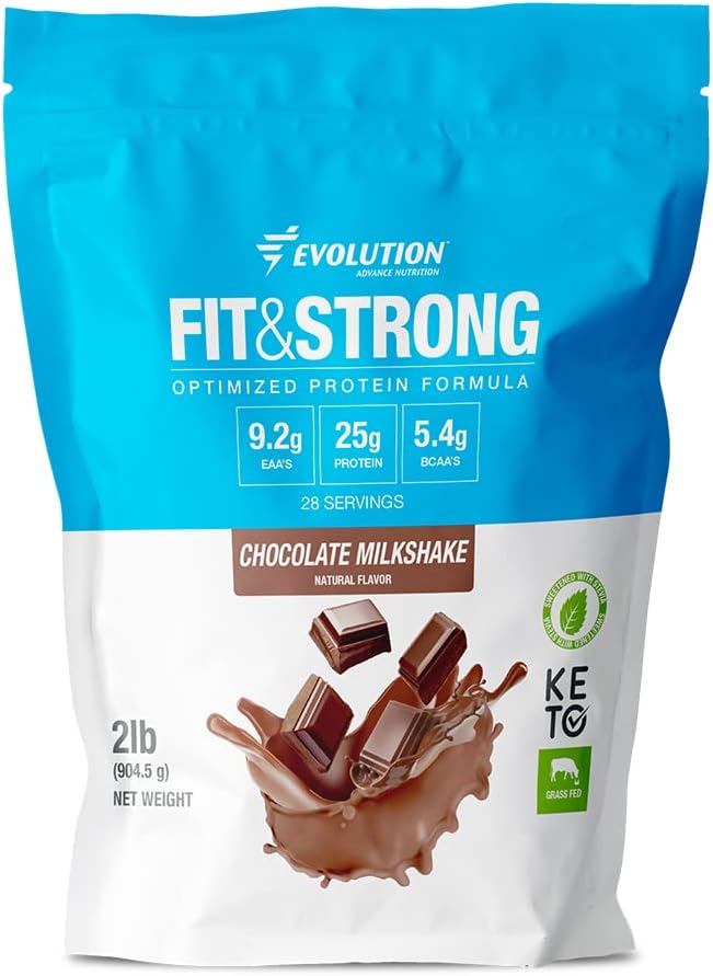Evoluce Advance Nutrition Fit & Strong - čistý syrovátkový protein prášek s BCAA, 100% Grass- Fed, Rychlé Absorbování a rychlé trávení pro optimální svalovou obnovu, přírodní aroma - 2 litry (čokoláda)