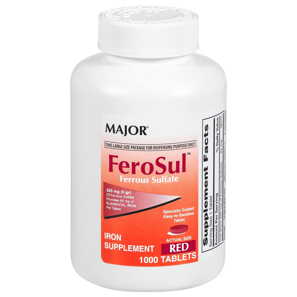 Hlavní FeroSul - železný sulfát 325 mg tablety - Železný dodatek pro ženy a muže - Speciálně balené Easy- to - Polykací tablety - Červená - 1000 Počet