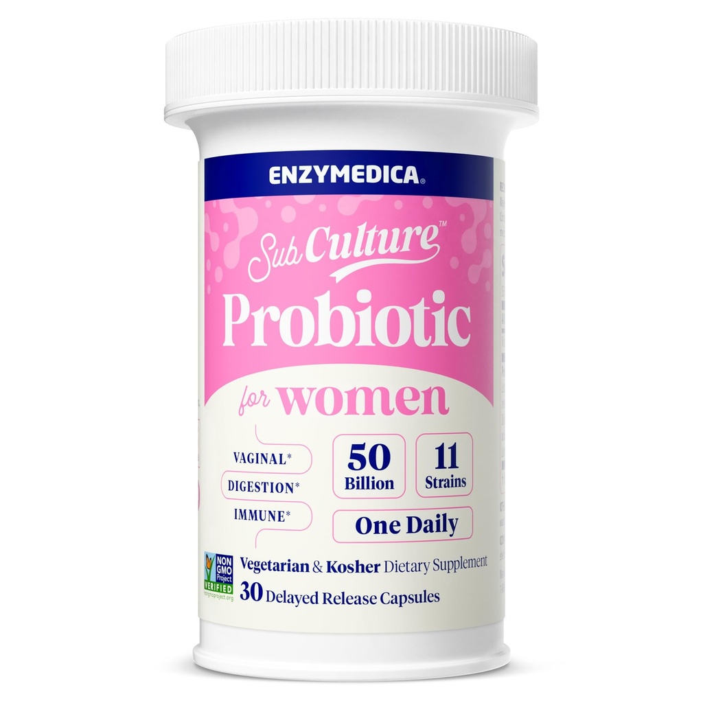 Enzymedica SubCulture Probiotika pro ženské vaginální a močové zdraví, 50 Milionů CFU, podporuje imunitu + stravitelné zdraví & Regularita, 30 Počet