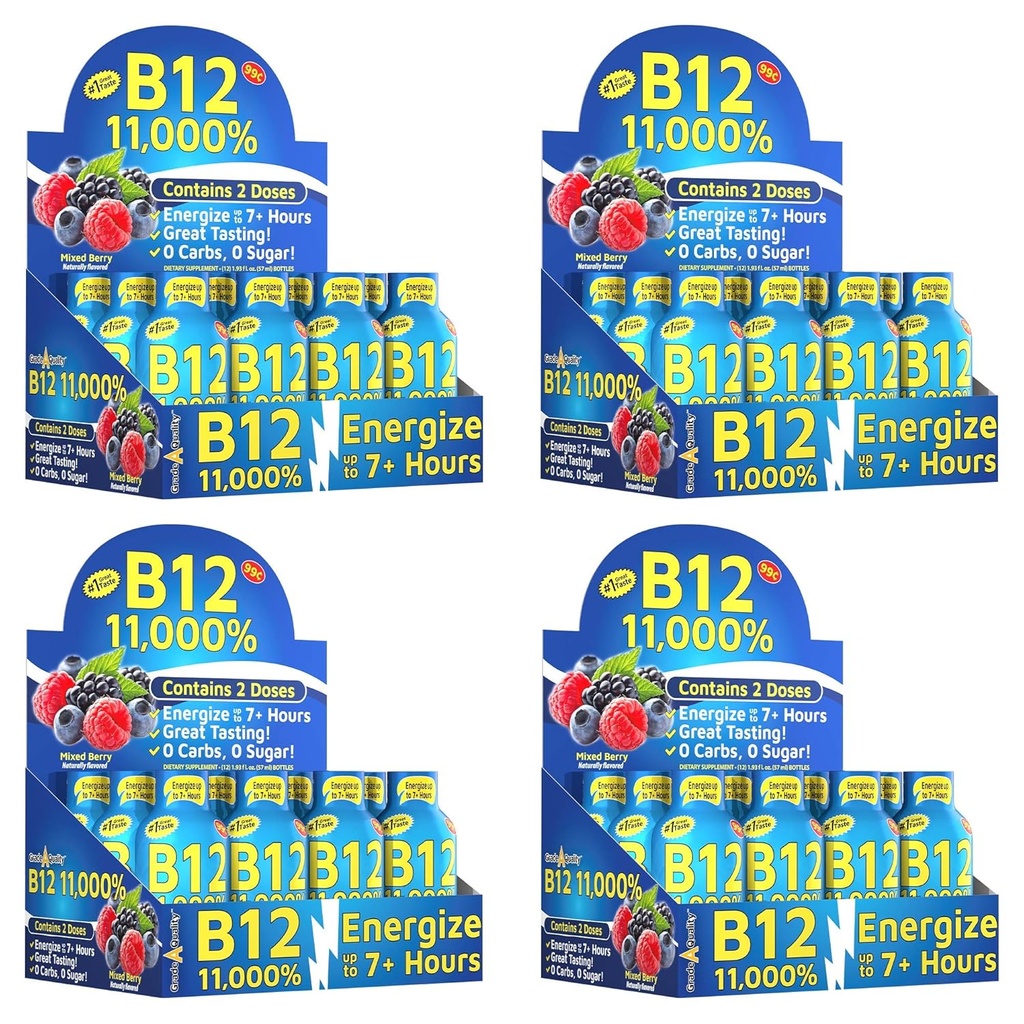 Kvalita třídy A, B12 Mixed Berry Flavor, Až 7 + Hodiny energie, 1.93 Fl Oz, 48 Počet