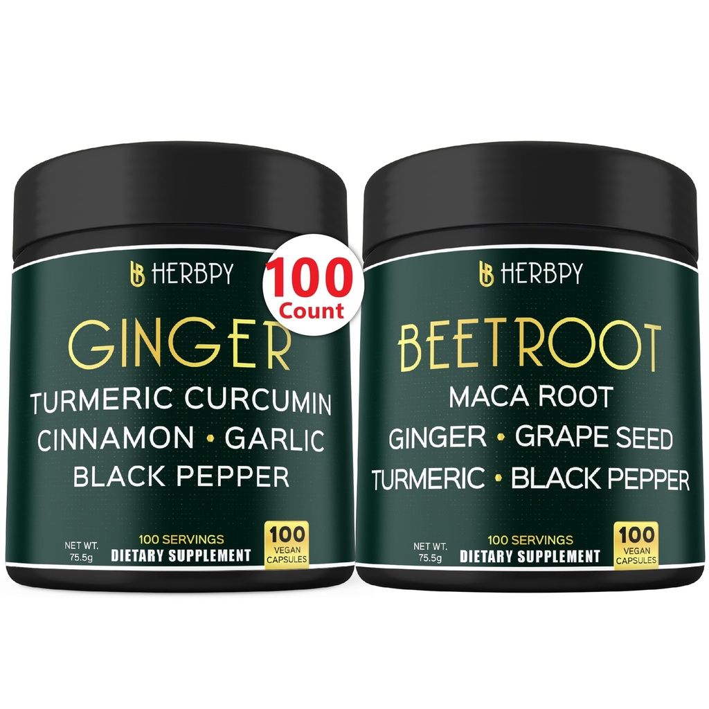 Bundle 5in1 Ginger dodatek & 6in1 Kořeny řepy kapsle - Podporuje srdeční zdraví, imunitní a trávicí