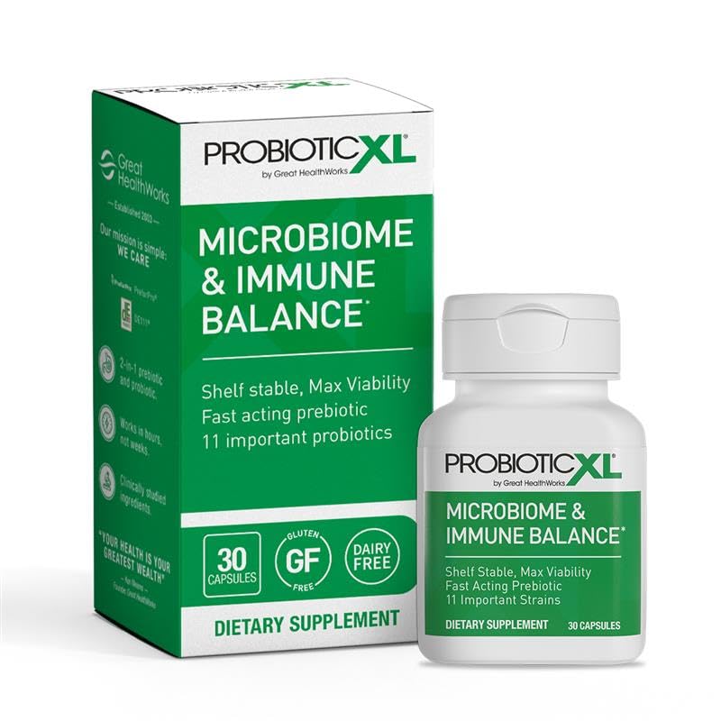 OmegaXL ProbioticXL - Probiotické a prebiotické, Stabilní - Směs 11 Strany - Podpora zdravého růstu Gut Flora, 12.5 Miliarda CFU - Non- GMO, Gluten- Free - 30 Veggie Caps