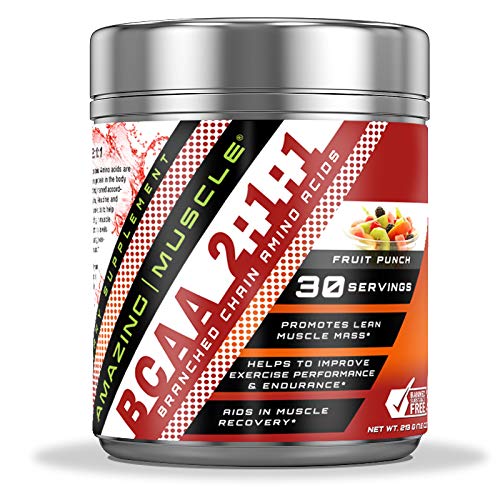 Amazing Muscle BCAA 2: 1: 1 Branched Chain Amino Acids Dodatek 124; 6000 Mg per Serving 124; Fruit Punch Flavor 124; 30 Servings