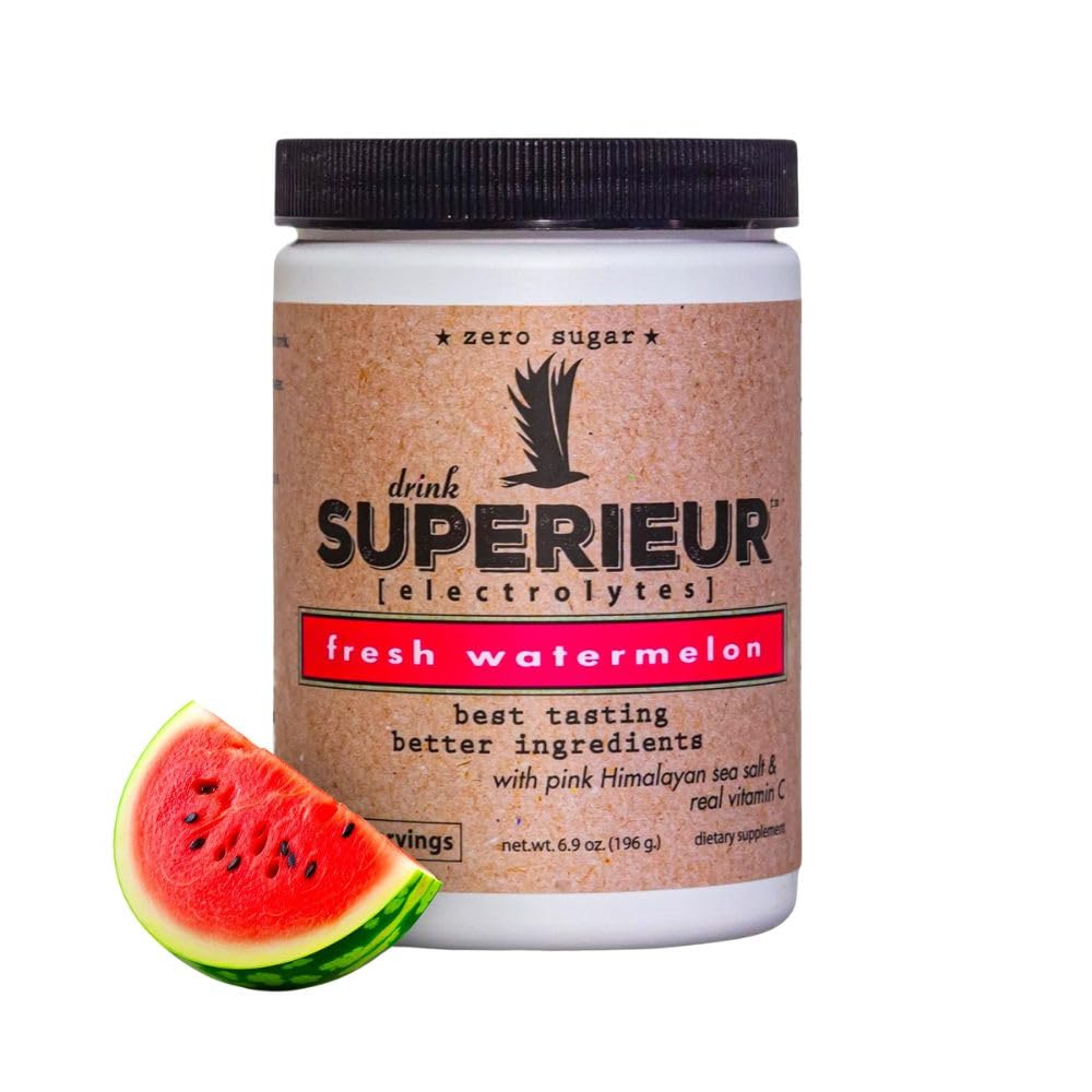 Superieur Electrolytes - Plant based Electrolyte Supplement w / Mořské minerály pro hydrataci a zotavení - Keto Friendly, Non- GMO, Nulový cukr, Vegan Zdravý sportovní nápoj Powder - Meloun (70 Služeb)