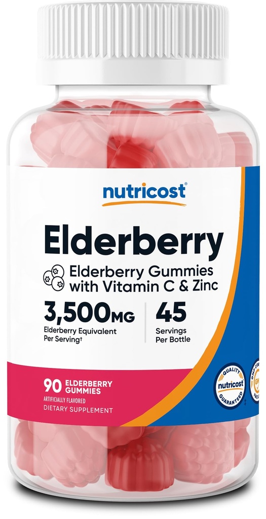 Nutricost Elderberry Gummies s vitaminem C & Zinek 90 Gummies - Gluten Free, Vegetarian
