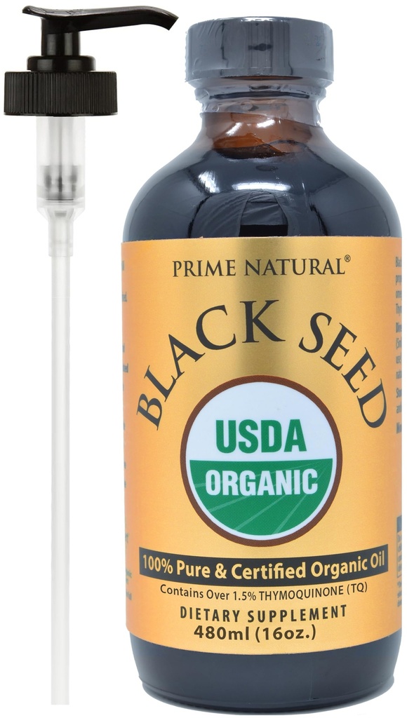 PRIME NATURAL Organic Black Seed Oil 16oz - Cold Pressed Unrafinated High Thymoquinone 1.7% USDA Certified - Turkian Origin Potent Nigella Sativa Liquid - Vegan Omega 3 6 9, Antioxidant