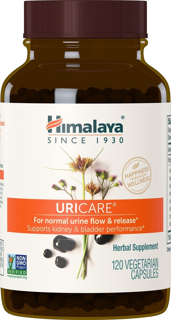 Himalaya UriCare - Bylinná ledvina a močová měchýř Podpora s Shilajeet, Didymocarpus & Pasanabheda - Promotes Urinary Tract Health & Comfortable Moč Flow - Non- GMO, gluten- Free, Vegetarian - 120 Kapsle