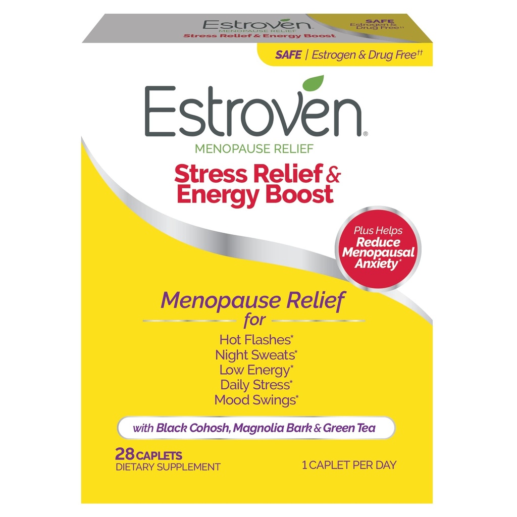 Estroven Stress Relief & Energy Boost pro Menopauze Relief - 28 Ct. - Klinicky osvědčené přísady poskytují Stress & Energy Support + Night Sweats & Hot Flash Relief - Drog- Free a gluten- Free