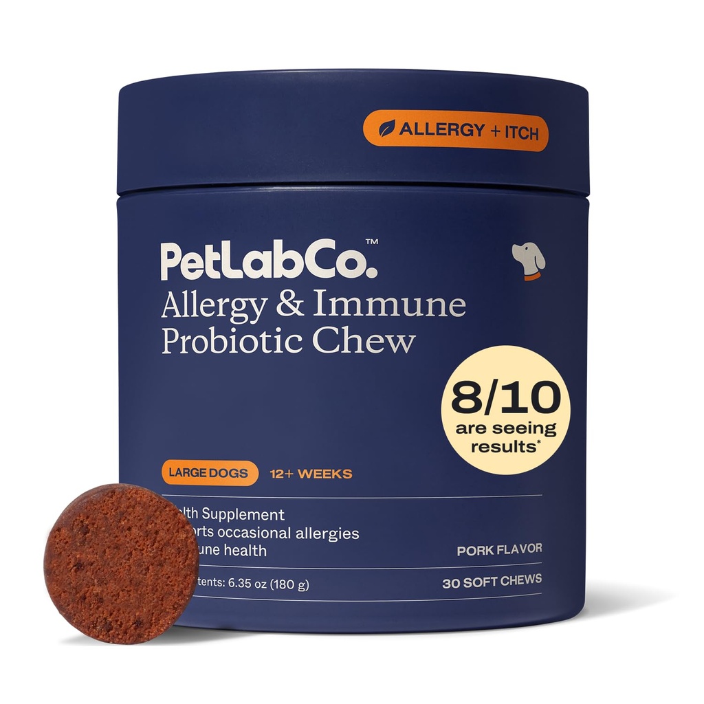 PetLab Co. Alergie & Imunitní Daily Probiotika pro psy. Podporuje kvasinkovou produkci, sezónní alergie, intermitentní svědění, Gut & Digestive Zdraví pro velké psy - 30 Žvýkačky - Balení May Vars